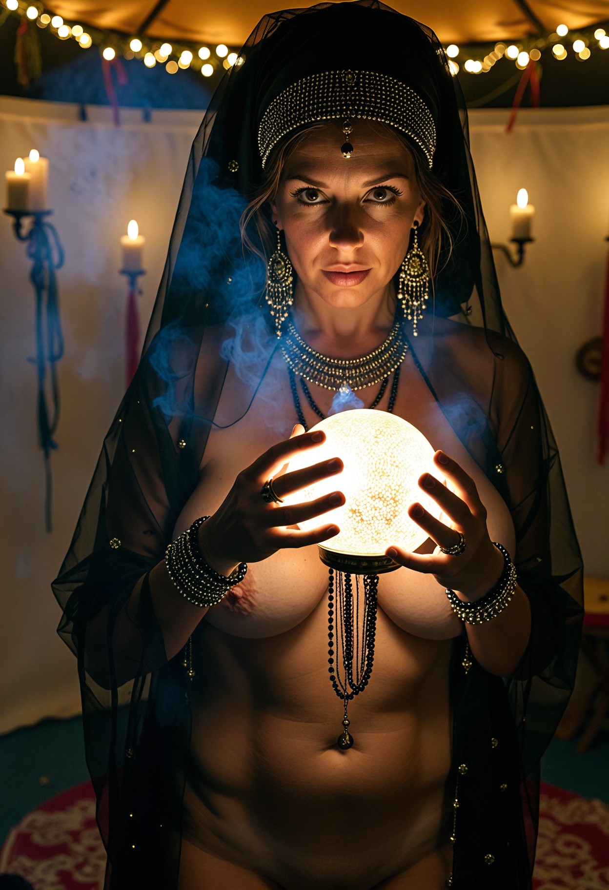 ai visual fiction of a women holding a fortune teller ball
